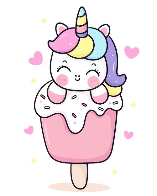 Premium Vector | Cute unicorn sprinkler ice cream kawaii cartoon