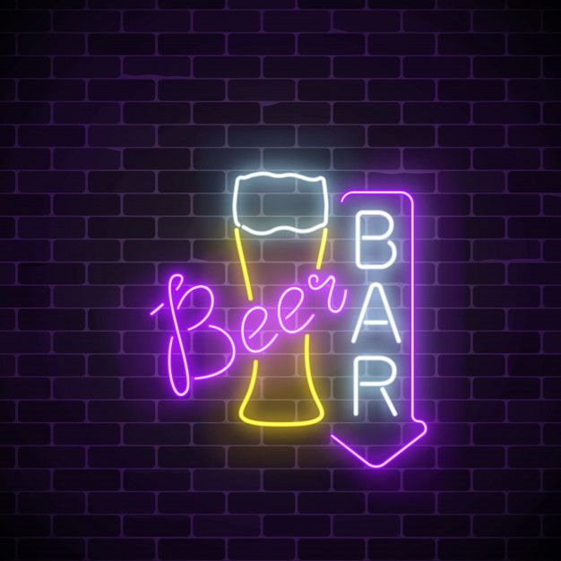 Premium Vector | Glowing Neon Beer Pub Signboard