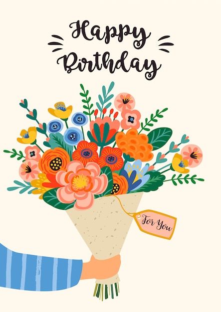 Premium Vector | Happy birthday. vector illustration of cute bouquet of flowers.