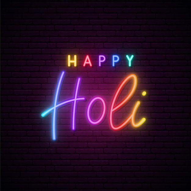Premium Vector Happy Holi Neon Signboard Images