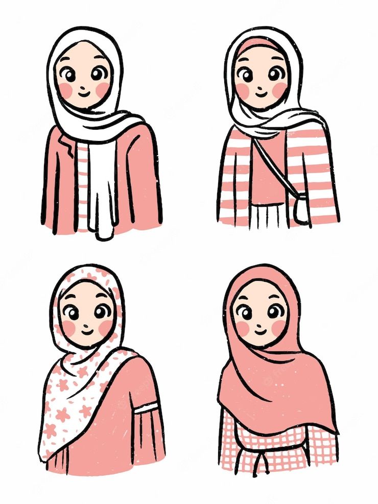 Premium Vector Hijab Outfit Cute Simple Character Collection Images