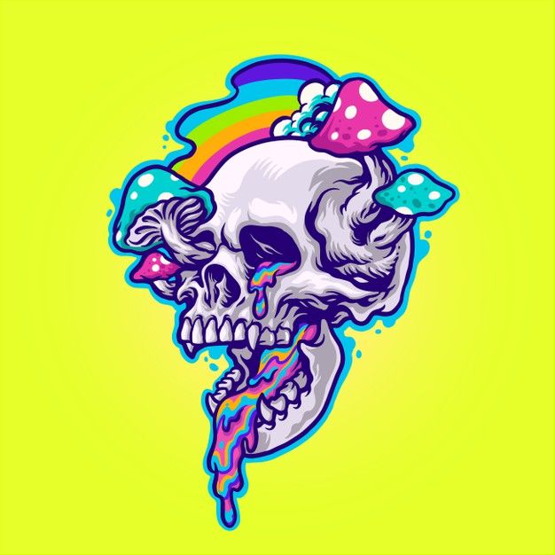 Premium Vector | Magic Mushroom And Trippy Skull Illustration