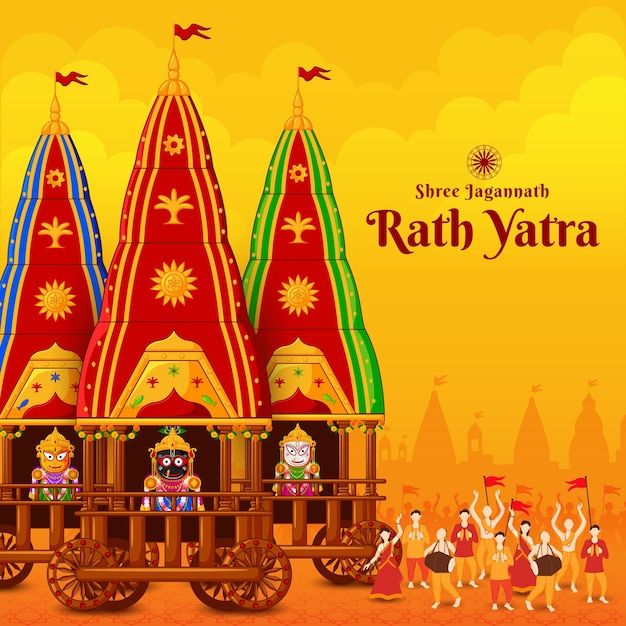 Premium Vector | Ratha Yatra Of Lord Jagannath Balabhadra And Subhadra On Chario