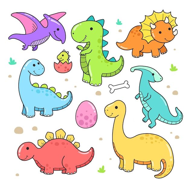 Premium Vector | Set of little cute dinosaur vector