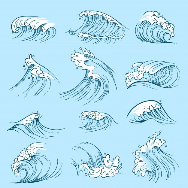 Premium Vector | Sketch Ocean Waves. Hand Drawn Marine Vector Tides. Wave Water