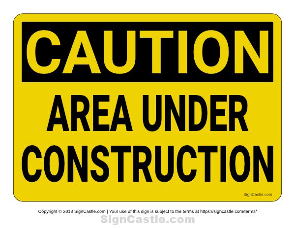 Printable Area Under Construction Caution Sign