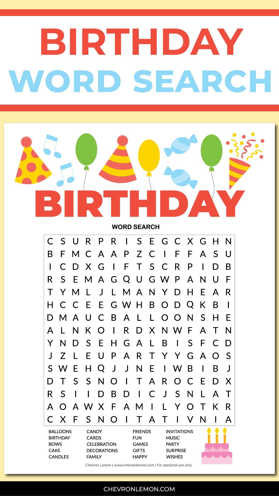 Printable birthday word search HD Wallpaper