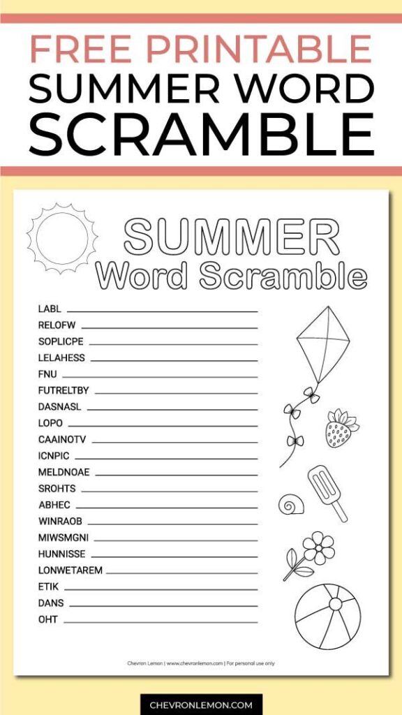 Printable Summer Word Scramble Answer Key Images