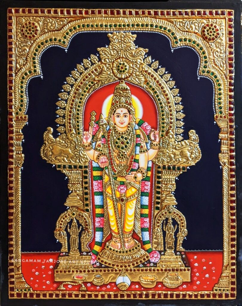 Pure Gold Thiruchendur Murugan 24X20 Tanjore Painting With Teak Wood Frame,Pooja
