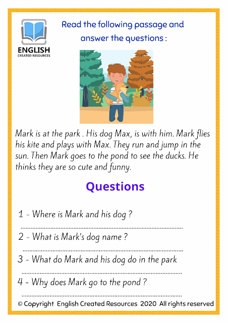 Reading Comprehension Worksheets - English Created Resources