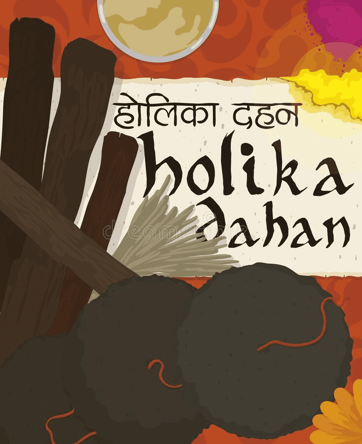 Ritual Elements To Perform The Holika Dahan Vector Illustration Stock