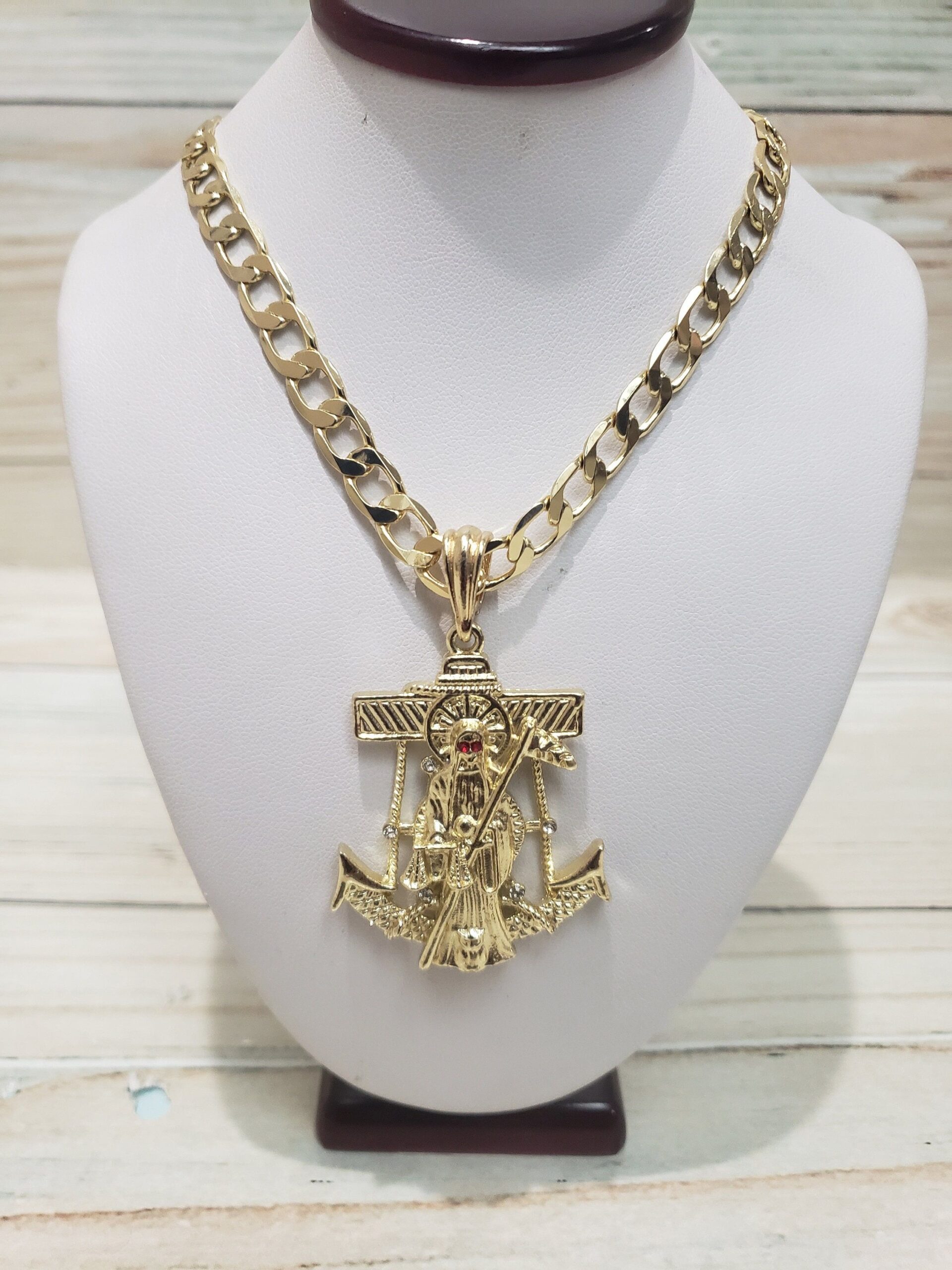 Santa Muerte Gold Plated Necklace Anchor Brand New Chain - Santa Muerte Cadena d