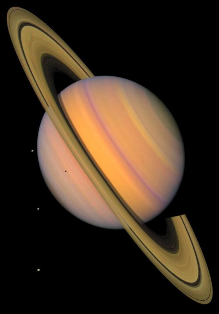 Saturn And 4 Icy Moons Enhanced Color Images