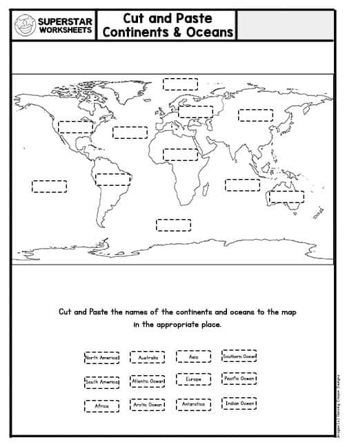 Seven Continents & Oceans Worksheets