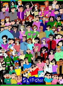 Shinchan all characters colour DrawingHD Wallpaper