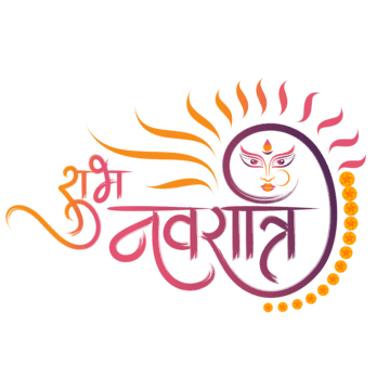 Shubh Navratri Hindi Creative Calligraphy Purple Orange With Genda Flower