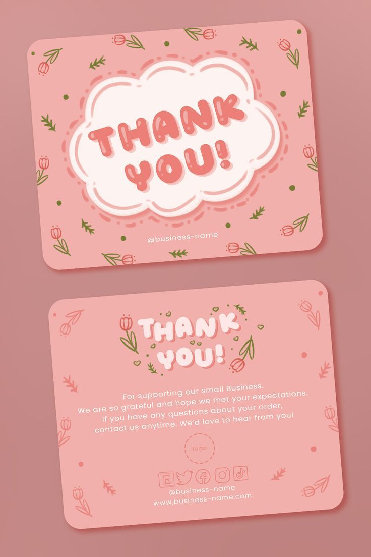 Small Business Thank you Card | Pink Kawaii Thank you Card Template pintable |  