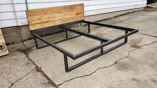 Steel Bed Frame With Rustic Wood Headboard