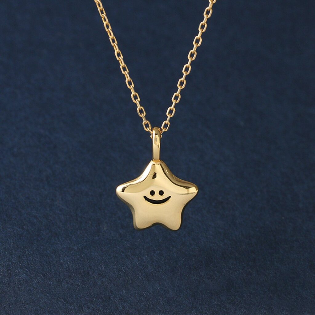 Sterling Silver Smiley Star Charm Pendant, Celestial Bracelet, Starry Necklace,