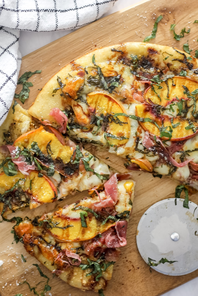 Summer Peach And Prosciutto Pizza With Balsamic Glaze Drizzle Images