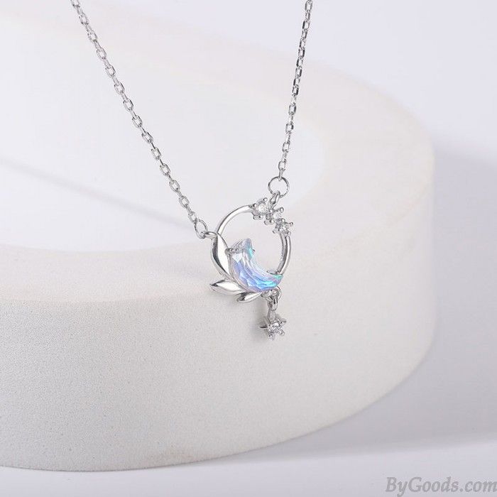 Sweet Crystal Moon Star Zircon Charm Pendant Necklace For Women Jewelry Valentin
