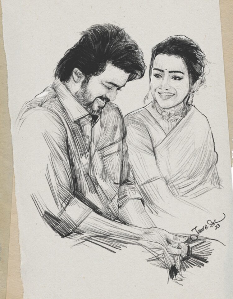 Thalapathy 67 Pair Pencil Sketch 2023 Thalapathy Vijay &Amp; Trisha Krishnan Best Pa