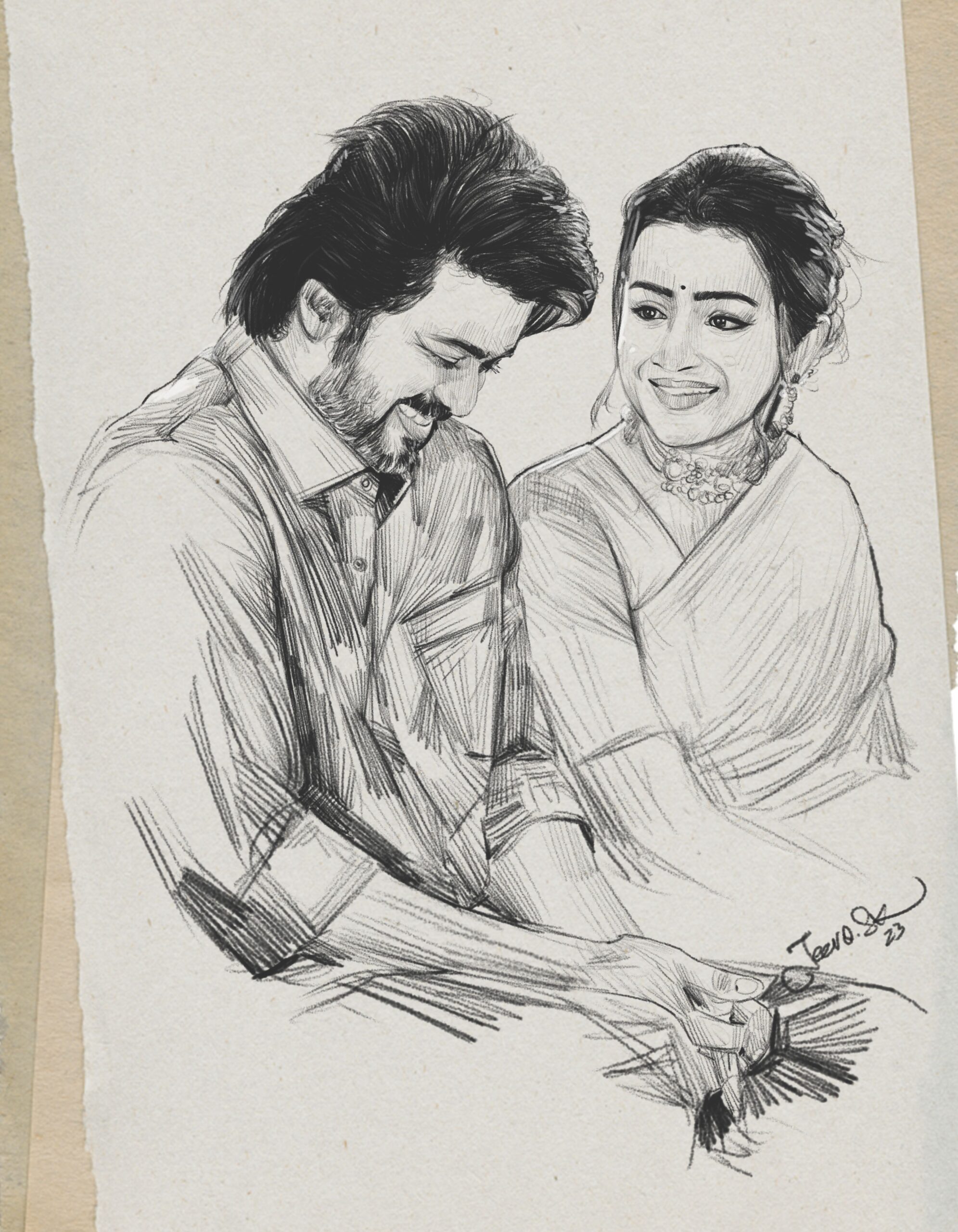 Thalapathy 67 Pair Pencil Sketch 2023 Thalapathy Vijay & Trisha Krishnan Best Pa