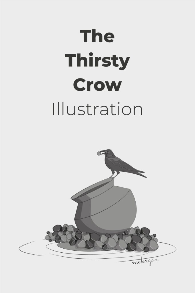 The Thirsty Crow Illustration, Bird Illustration, Crow Finding Water, Pottery Il
