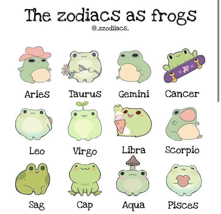 The zodiacs as frogs 🐸🤍✨ | Frog drawing, Zodiac, Cute doodles