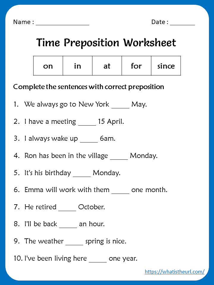 Time Preposition Worksheets For 5Th Grade Images