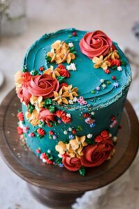 Turquoise Floral Cake with Piped Buttercream Flowers , Curly Girl Kitchen HD Wallpaper