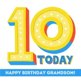 Typographic 10 Today Happy Birthday Grandson Card