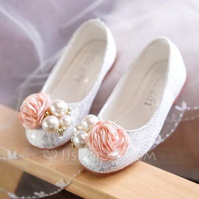 [US$ 32.00] Girl's Round Toe Closed Toe Lace Flat Heel Flats Flower Girl Shoes W