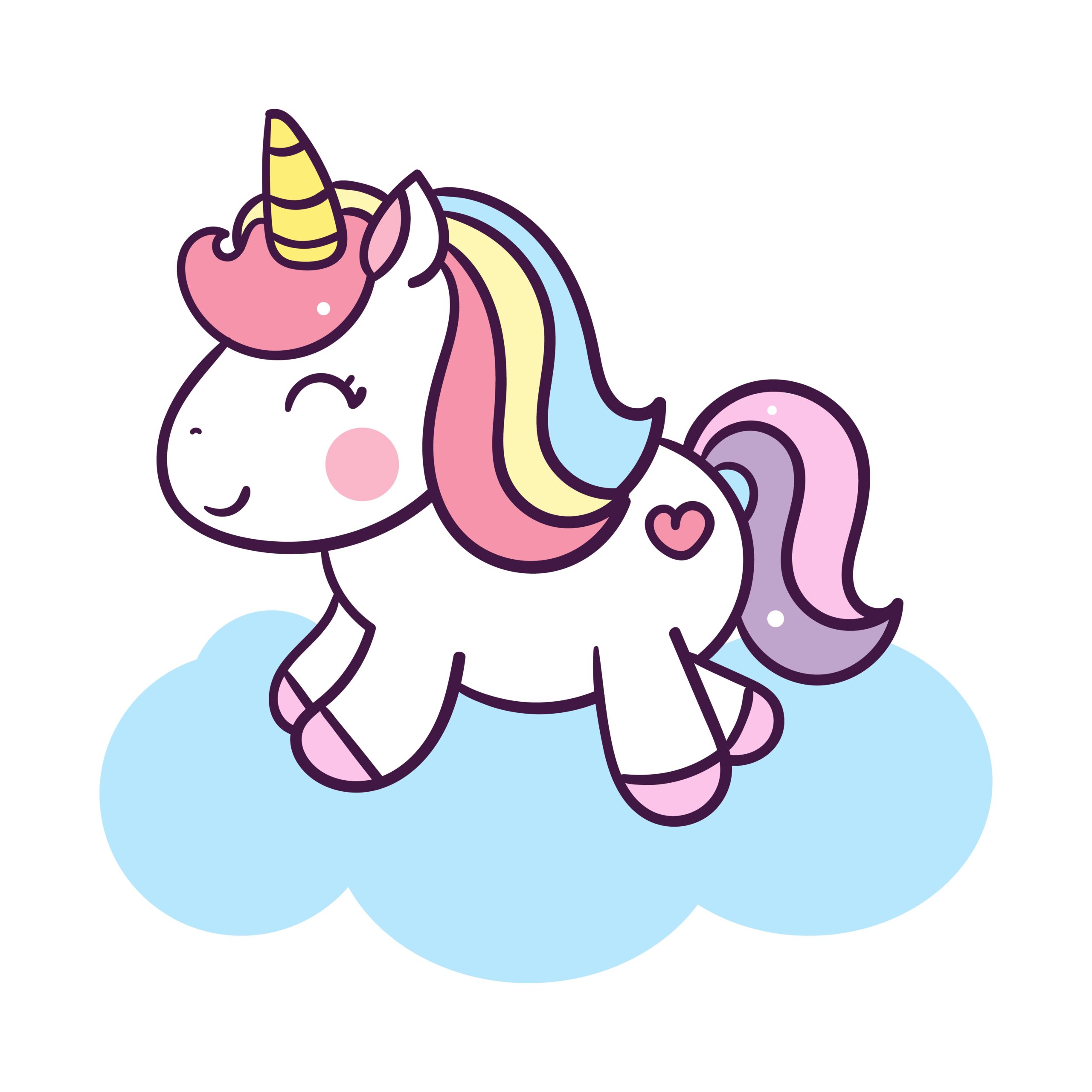 Unicorn cartoon on cloud pastel color doodle style for kid