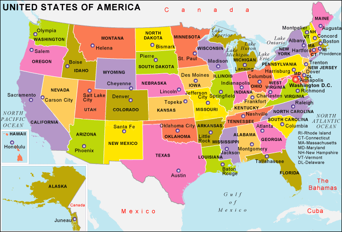 United States And Capitals Map Images