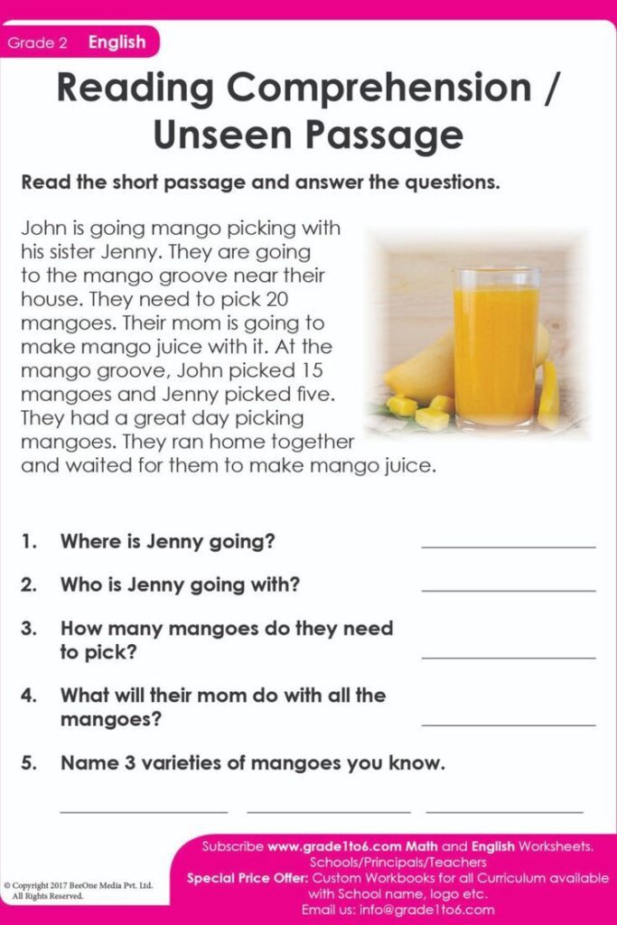 Unseen Passage / Reading Comprehension Passage For Class 2 / Grade 2
