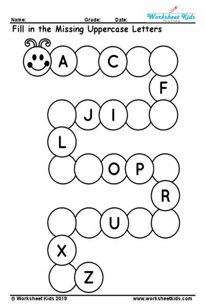 Uppercase Missing Alphabet Worksheet A To Z Worksheets Kids