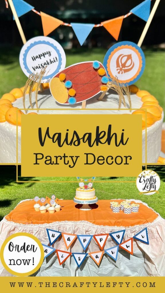 Vaisakhi Party Decor - Khanda, Nishaan Sahib, Dhol, Cake Banner, Cupcake Toppers