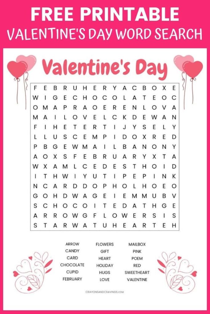 Valentines Word Search Free Printable Worksheet Images