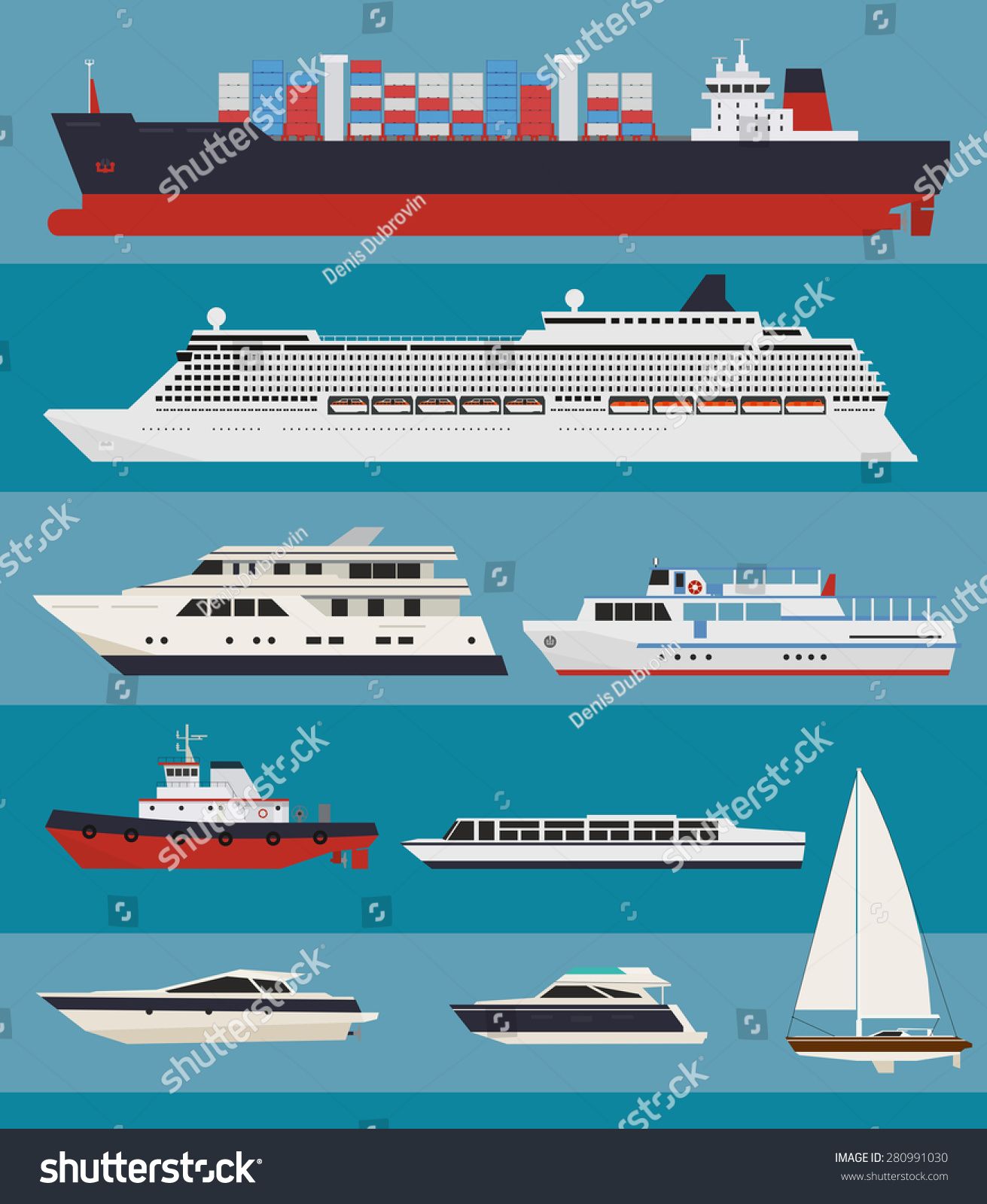 Vector Water Transport Cargo Ships Cruise Stock Vector (Royalty Free) 280991030 