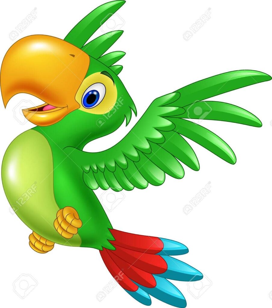 Vector Illustration Of Cartoon Happy Parrot Flying Images