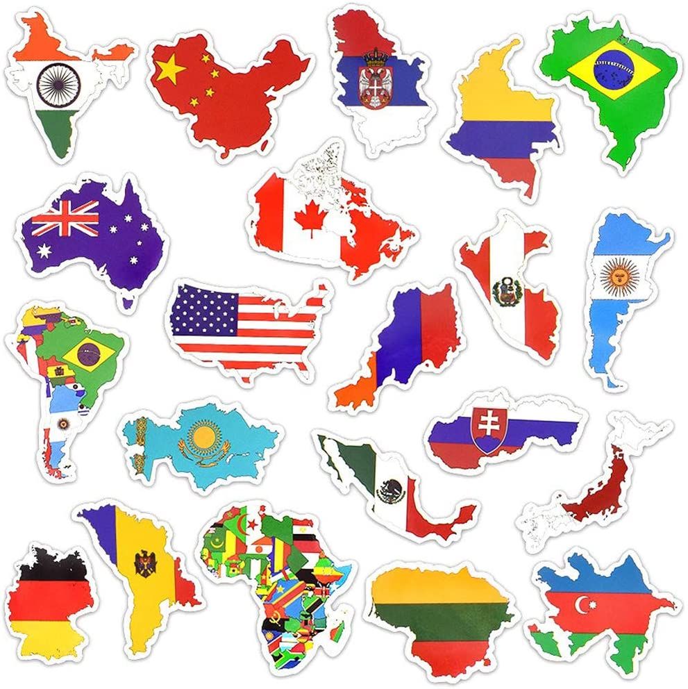 Vinyl National Flag Country Map Stickers World Flag Stickers Pack