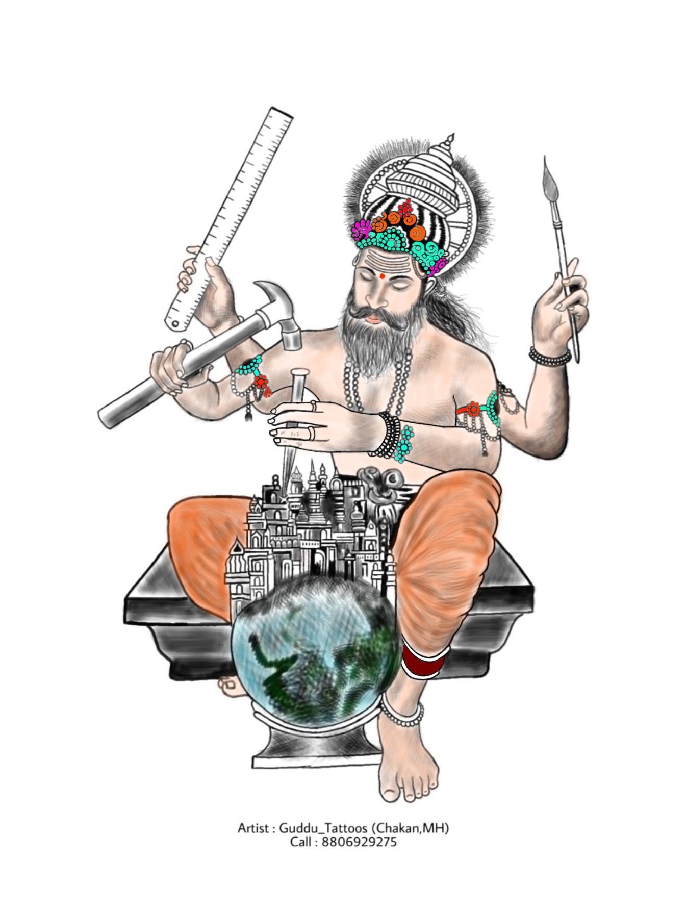 Vishwakarma Bhagvan Digital sketch