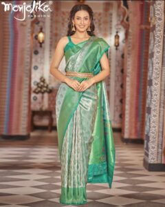 Women’s Sea Green color Kanjiwaram Silk Zari Woven Saree With Unstitched Blouse  Images