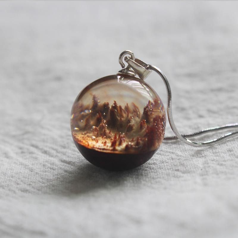 Wooden Necklaces Sandalwood Resin Round Ball Water Drop Charm Pendant Gift Jewel
