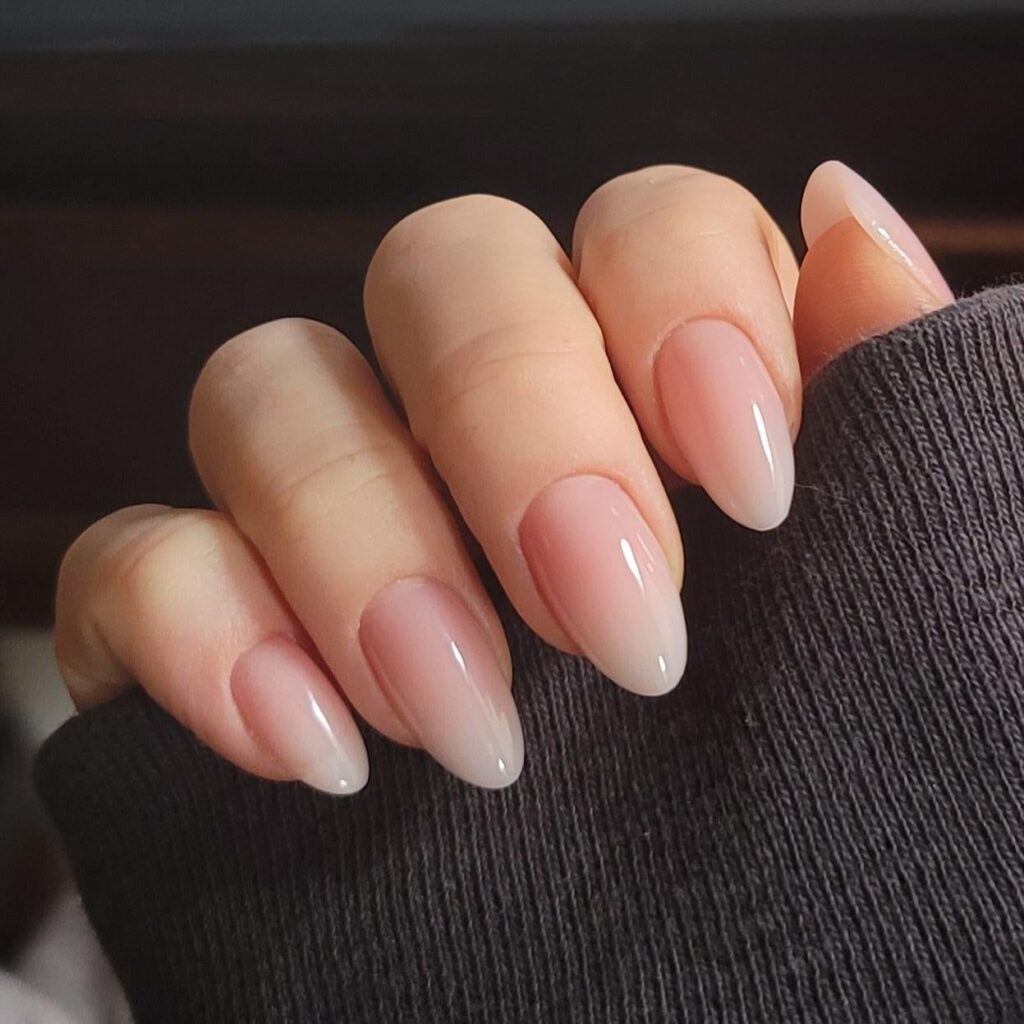 Almond Ombre Baby Boomer Nails With Hard Gel Images