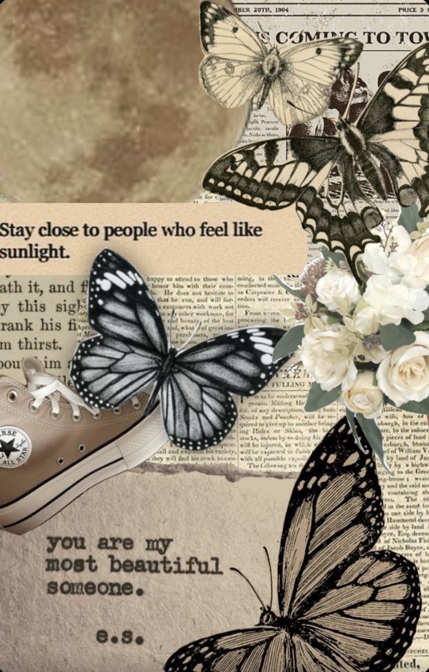 beige butterfly aesthetic collage wallpaper