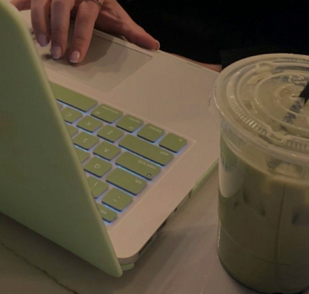 green laptop green drink
