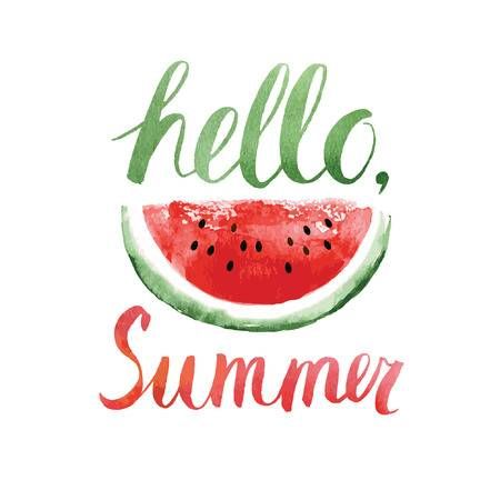 hello summer,watercolor  lettering with watermelon