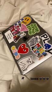laptop with stickers HD Wallpaper